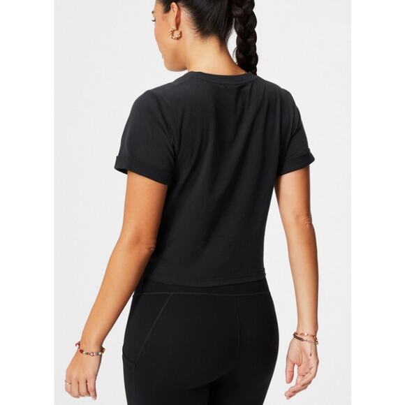 Fabletics Cotton Twist Knot Tee WMNS XL Black Rolled Cuff Short Sleeve Athletic - Picture 2 of 11